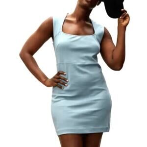 Everlane The 90's Cap Sleeve Cotton Mini Dress in Blue size L nwt